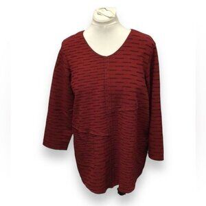 Habitat Women’s Red & Black Striped Tunic Textured Knit V-Neck Top Lagenlook M